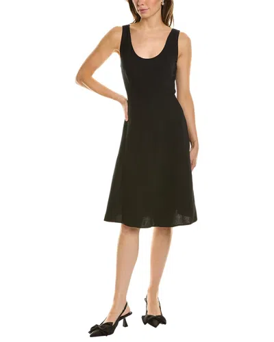 Vince Paneled Linen-blend Tank A-line Dress In Black