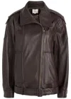 Vince Panelled Grained Leather Jacket In Burgundy