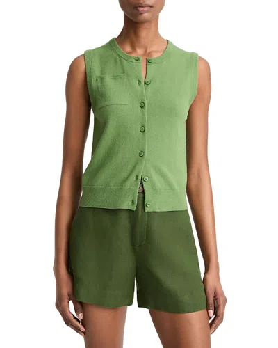 Vince Sleeveless Patch Pocket Cardigan In Green