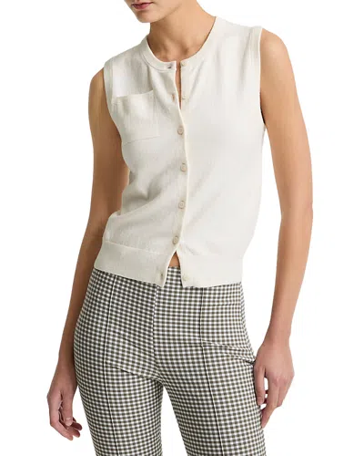Vince Sleeveless Patch Pocket Cardigan In White