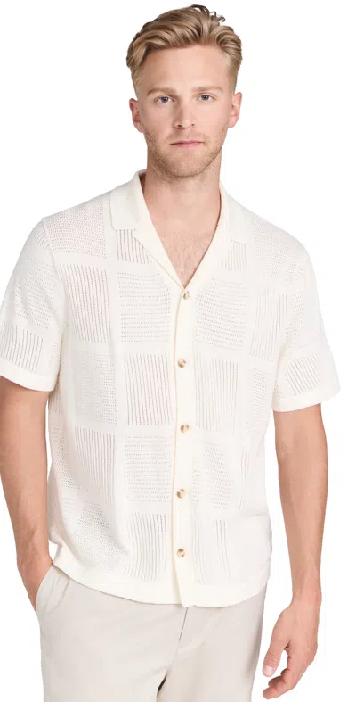 VINCE PATCHWORK POINTELLE BUTTON DOWN SWEATER CLASSIC CREAM