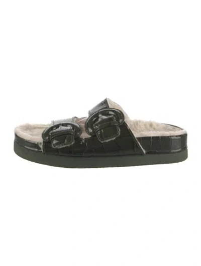 Pre-owned Vince Patent Leather Printed Slides In Green