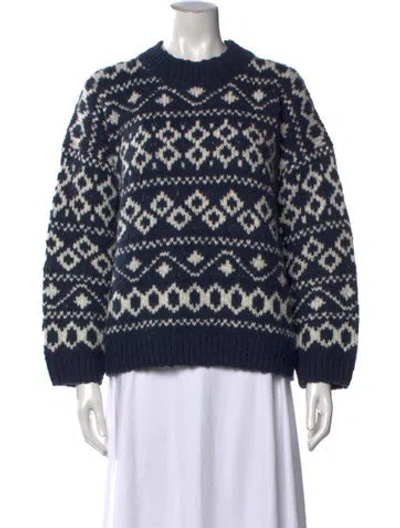Pre-owned Vince Patterned Crew Neck Sweater In Blue
