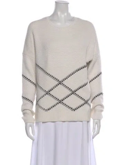 Pre-owned Vince Patterned Crew Neck Sweater In White