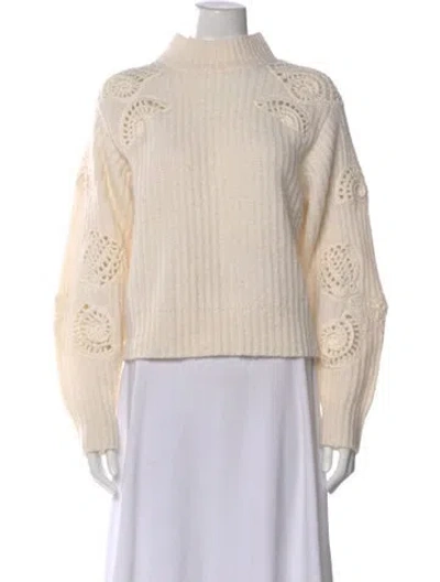 Pre-owned Vince Patterned Mock Neck Sweater In White