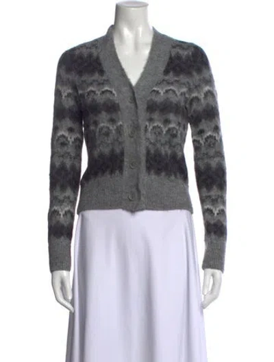 Pre-owned Vince Patterned V-neck Sweater In Grey