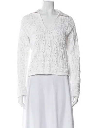 Pre-owned Vince Patterned V-neck Sweater In White