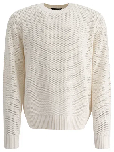 Vince Perforated Crew Neck Jumper Knitwear White