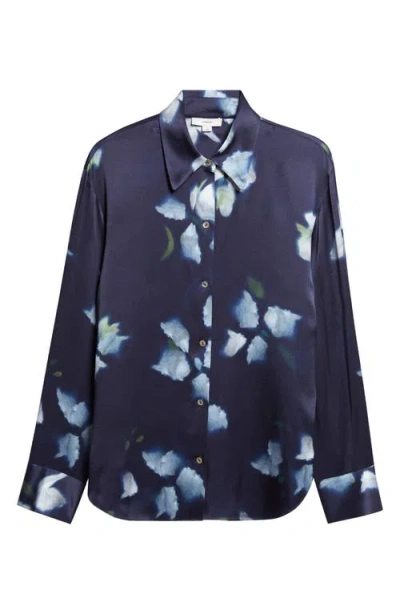 Vince Petal Blur Floral Silk Button-up Shirt In Blue