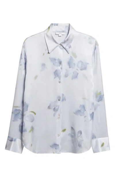 Vince Petal Blur Floral Silk Button-up Shirt In Gray