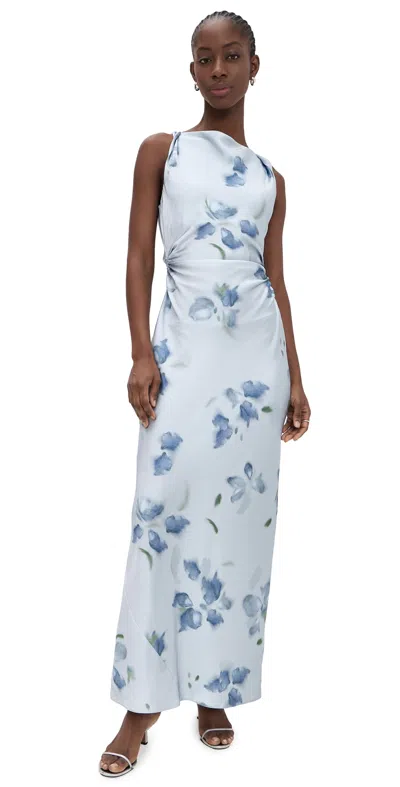 Vince Petal Blur Twist Shoulder Cowl Neck Dress Soft Grey In Gray