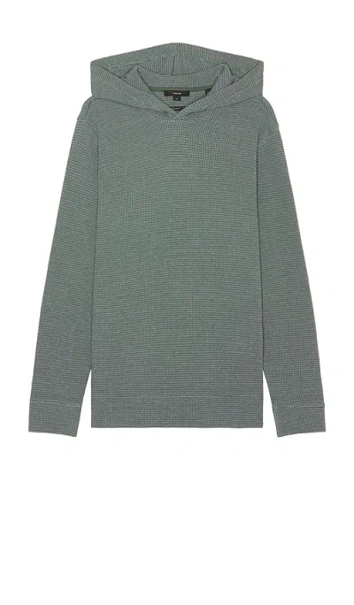Vince Textured Thermal Hoodie In Petrol Green & Classic Cream