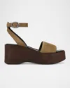 Vince Phillipa Platform Sandal In Olive Wood Green Suede
