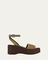 Vince Phillipa Platform Sandal In Olive Wood Green Suede