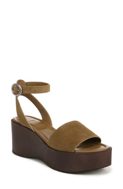 Vince Phillipa Platform Sandal In Olive Wood Green Suede
