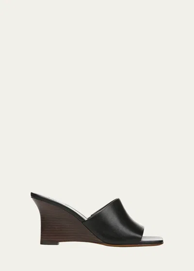 Vince Pia Leather Wedge Sandals In Black