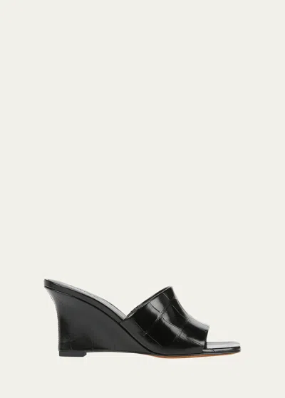 Vince Pia Leather Wedge Slide Sandals In Black