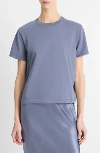 Vince Pima Cotton Crewneck T-shirt In Blue