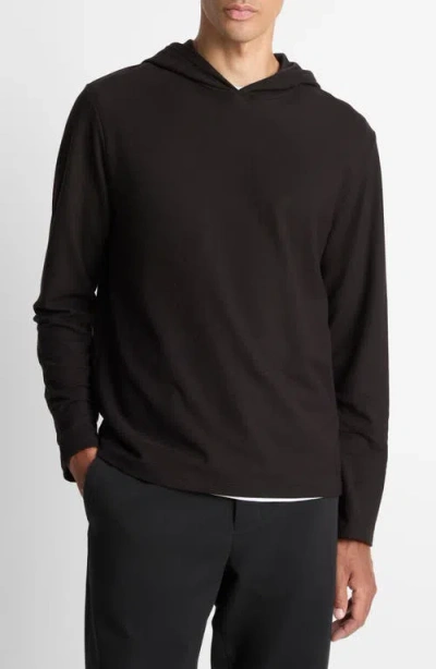 Vince Pima Pique Pullover Hoodie In Black