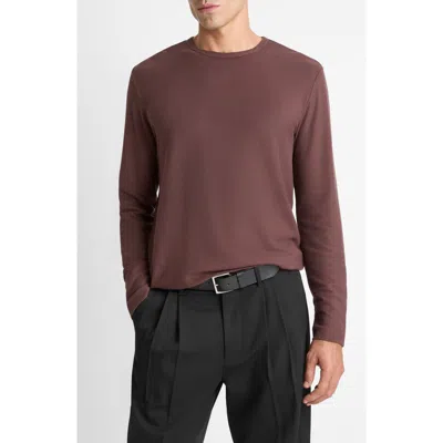 Vince Pima Cotton Piqué Long Sleeve T-shirt In Brown