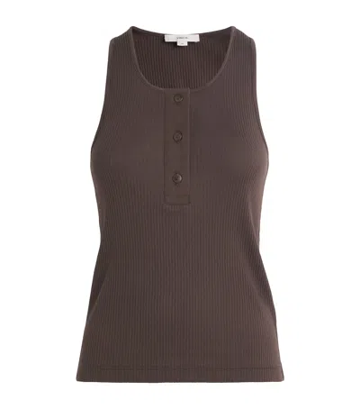 Vince Pima Cotton Ribbed Henley Tank Top