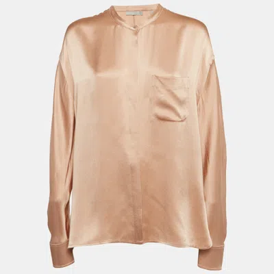 Pre-owned Vince Pink Satin Silk Buttoned Shirt L