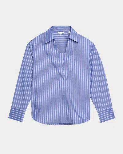 Vince Pinstripe Long-sleeve Popover Shirt In Blue