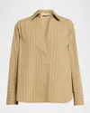 Vince Stripe Relaxed Cotton Popover Shirt In Gray
