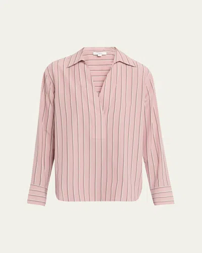 Vince Pinstripe Long-sleeve Popover Shirt In Pink