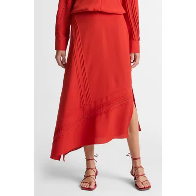 Vince Pintuck Asymmetric Maxi Slip Skirt In Red
