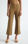 Vince Pintuck Crop Flare Cotton Blend Pants In Tapenade