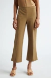 Vince Pintuck Crop Flare Cotton Blend Pants In Tapenade