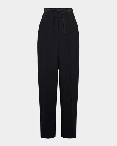 Vince Pintuck Double Waistband High-rise Pants In Black