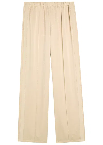 Vince Pintucked Satin-crepe Trousers In Neutral