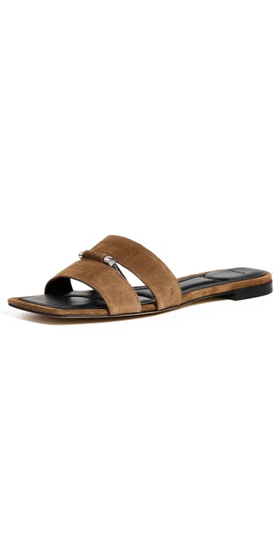 Vince Piper Suede Flat Slide Sandals In Brown
