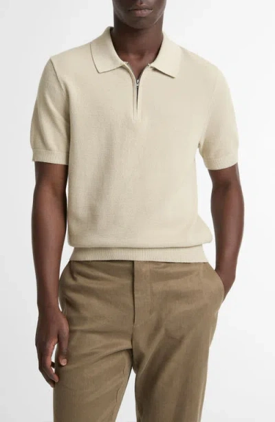 Vince Pique Zip Polo In White