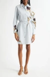 Vince Floral-print Cotton-poplin Mini Shirt Dress In Blue