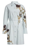 Vince Floral-print Cotton-poplin Mini Shirt Dress In Salt Glass/black Iris