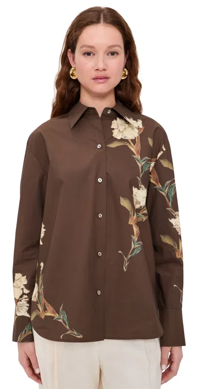 Vince Placed Cream Iris Button Down Dk Bark In Multi