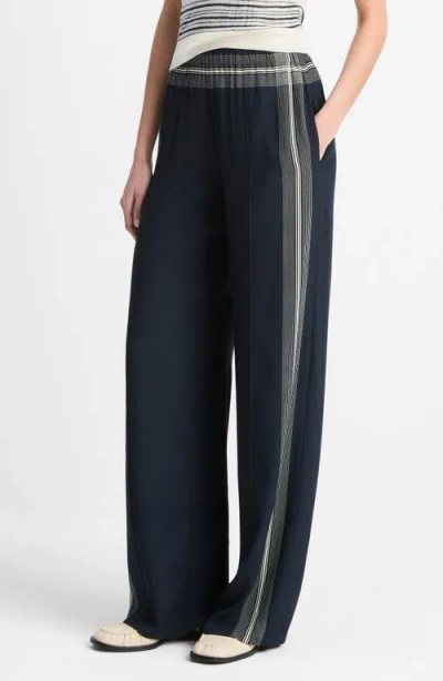 Vince Placed Stripe Pull-on Pants In Blue
