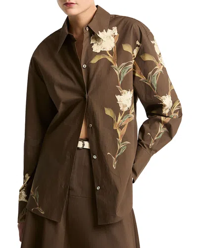 Vince Placement Print Button Front Shirt In Brown