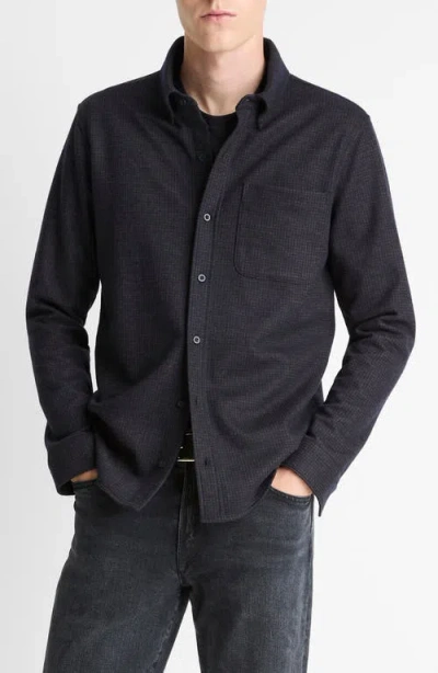 Vince Wool Plaid Classic Fit Button Down Shirt In Black