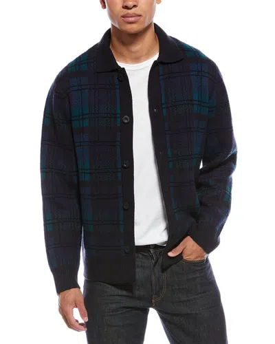 Vince Plaid Button-down Wool & Cashmere-blend Cardigan In Blue