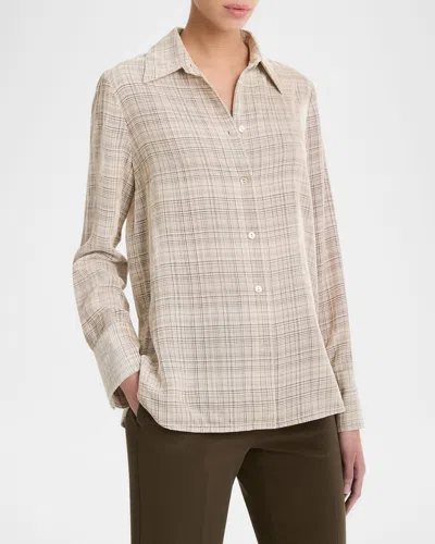 Vince Plaid Button-front Shirt In Ceramic Multi