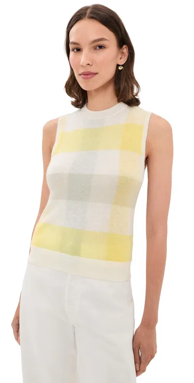 Vince Plaid Crew Neck Shell Tank Dandelion Combo In Multi