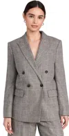 Vince Plaid Wool-blend Double-breasted Blazer In Heritage Grey