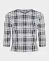 Vince Boucle Plaid Top In Coastaloff White