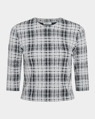 VINCE PLAID ELBOW-SLEEVE TOP
