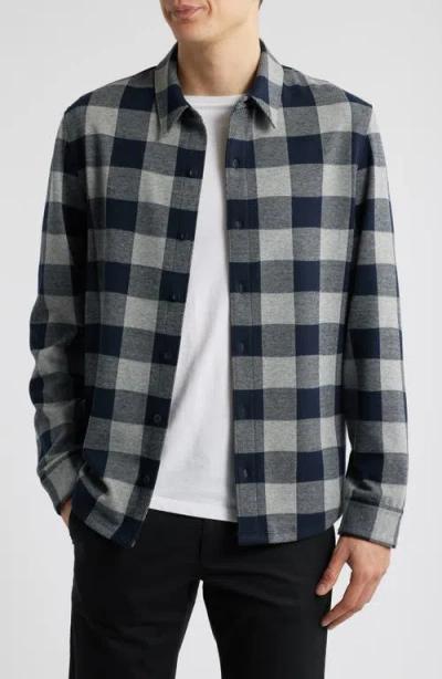 Vince Plaid Knit Button-up Shirt Jacket In Blue