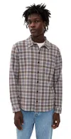 Vince Plaid Knit Shirt H Fog Combo In Gray